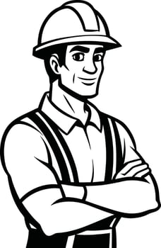 a cartoon man in overalls and hard hat vector