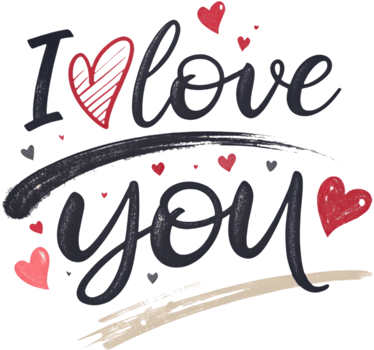 Handwritten love I love you in elegant calligraphy, . png