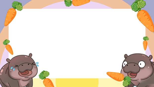Carrot Frame of Cute Pygmy Hippo cartoon digital painting png