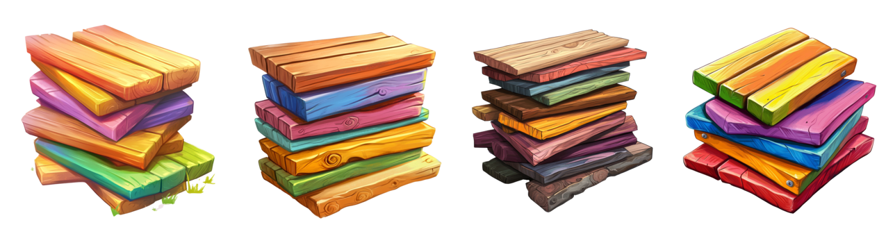 Colorful stacks of wooden planks game asset png