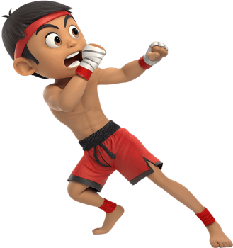 Animated Muay Thai Fighter Clipart with Action Pose, . png