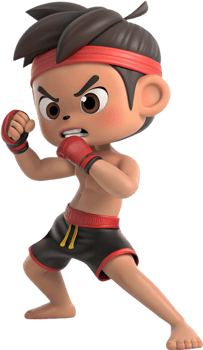 Action-Packed Anime Fighter in Muay Thai Pose, . png