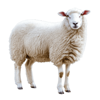 Fluffy transparent sheep standing solo against a clean transparent backdrop, showcasing its soft wool and calm demeanor, Sheep on isolated transparent background png