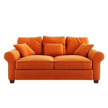 Modern orange couch with cushions set against a clean transparent background, perfect for contemporary living rooms, orange couch isolated on transparent background png