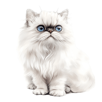 Elegant Persian cat with striking blue eyes sitting gracefully against a transparent background, Graceful Persian Cat on transparent background Elegant Feline png