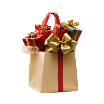 A shopping bag filled with colorful gifts ready for holiday celebrations or special occasions, Shopping bag full of gifts isolated png