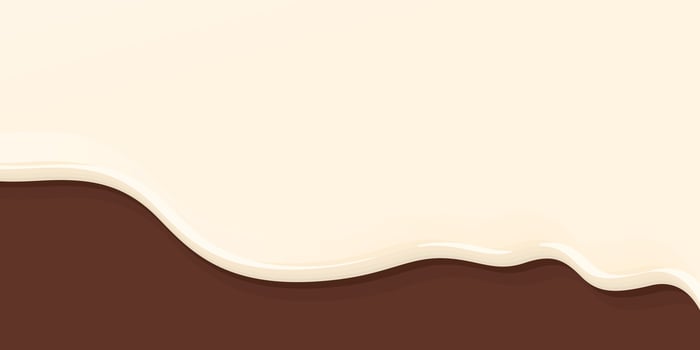 Melted white chocolate pouring on chocolate cake mousse background graphic illustration have blank space. vector