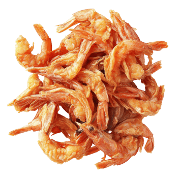 Dried shrimp clustered on a clean transparent background, showcasing its unique texture and culinary versatility, dried shrimp on transparent background png