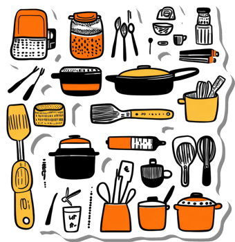 A Colorful Collection Of Kitchen Utensils And Cookware png