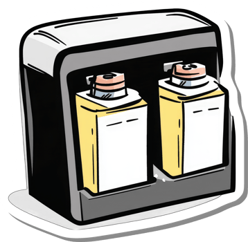 Two containers are inside a gray storage unit png