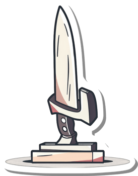 A stylized knife displayed on a small pedestal png