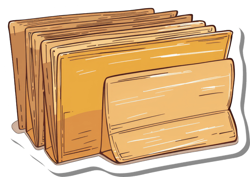 A Stack of Old Papers in a Wooden Holder png