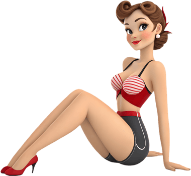 Pin-up girl bursting with stylish confidence. . png