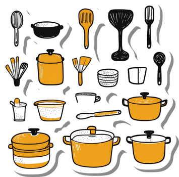A Collection Of Cute Kitchen Utensils And Pots png