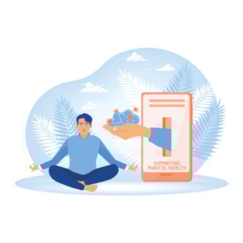 Mental health support and emotional care through technology. vector