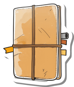 A Tan Leather Bound Journal With Markers png
