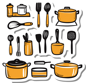 Collection of Kitchen Utensils and Cooking Pots png