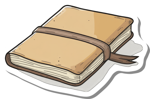 A Tan Leather Bound Book with a Brown Ribbon png