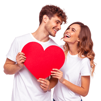 Romantic Young Couple Holding Large Red Heart Valentine's Day png