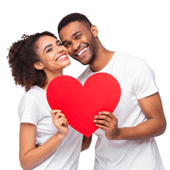Joyful Couple Holding Big Red Heart Valentine's Day Celebration png
