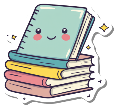 A happy smiling book rests atop a stack of books png