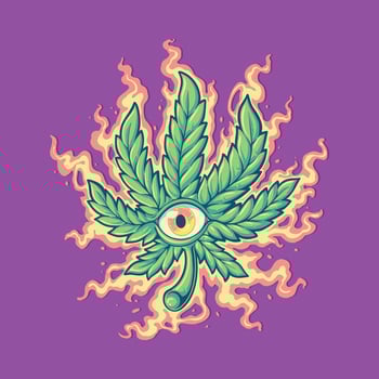 weed leaf trippy psychedelic illustration vector