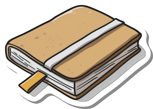 A Tan Book with a White Band and Yellow Bookmark png