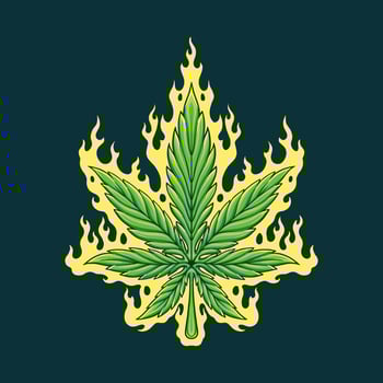 weed leaf burning trippy mascot illustration vector