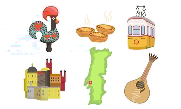 Traditional Cultural Portugal Symbols Set, Historical Signs of Lissabon Illustration vector