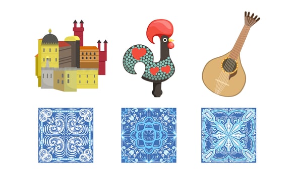 Traditional Cultural Portugal Symbols Set, Historical Signs of Lissabon, Travel to Portugal Design Elements Illustration vector