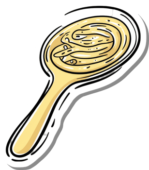 A wooden spoon holds swirling creamy pasta png