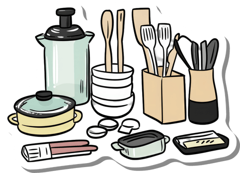 Kitchen Utensils and Cookware Collection Displayed png