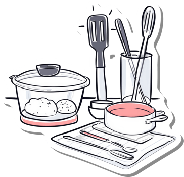 Kitchen Utensils and Dough Preparation Scene png