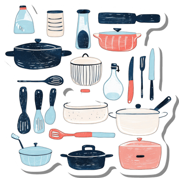 A Colorful Collection Of Kitchen Cookware And Utensils png
