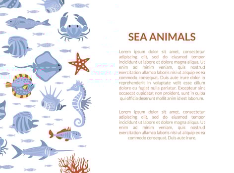 Sea Animals Banner Template with Marine Inhabitants of Sea Fauna and Space for Text Illustration vector