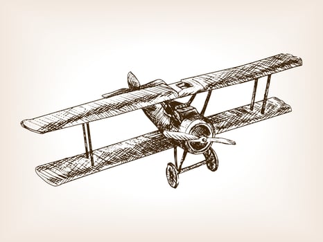 Retro airplane sketch style illustration. Old engraving imitation. Retro airplane hand drawn sketch imitation. vector