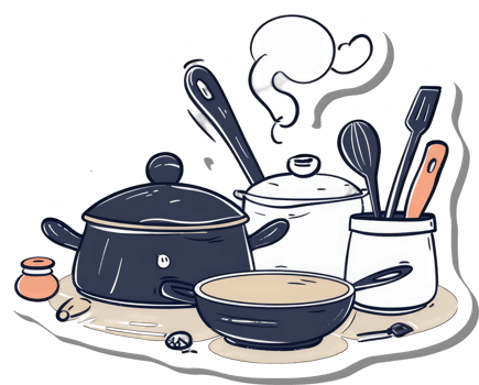 A Colorful Illustration of Kitchen Pots and Utensils png