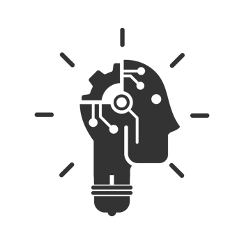 A black and white image of a head with a light bulb png