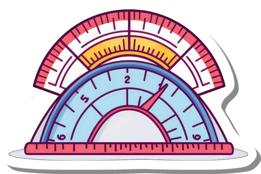 Colorful illustration of a protractor with measurement gauges png