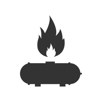 A black and white illustration of a gas stove with a flame png