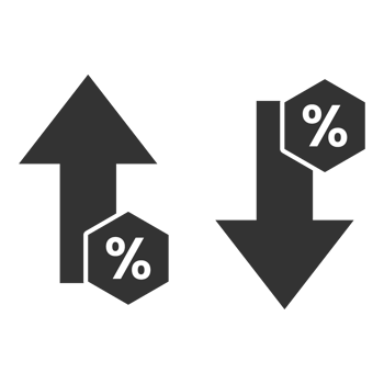 Two arrows pointing up and down with a percentage sign png