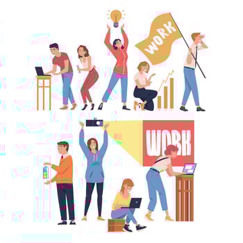 People Characters Working as Well Coordinated Mechanism Engaged in Teamwork Set vector