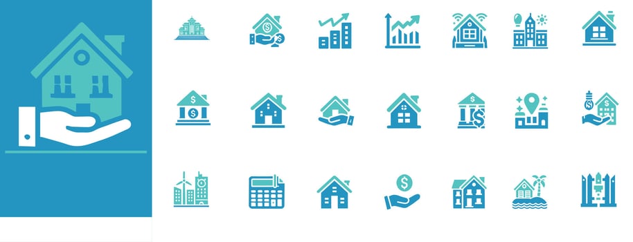 Real Estate and Property icons modern, editable designs for realtors, rentals, investments, construction vector