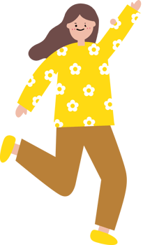Happy Woman Jumping in Floral Sweater png