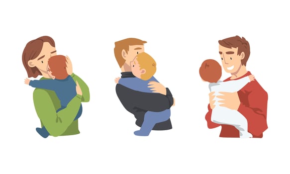 Man and Woman Character Holding Baby with Arms Nursing Him Illustration Set vector