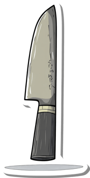 A sticker of a grey kitchen knife with a wooden handle png