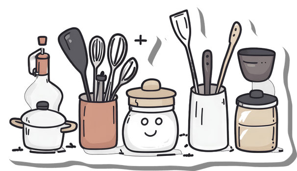 Cute Kitchen Utensils and Containers Arrangement png
