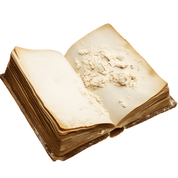 an open book with a white powder on transparent background png