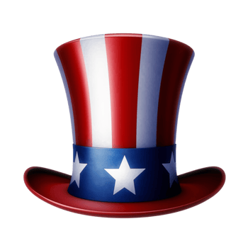 A large top hat style hat characterized by red and white. png