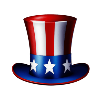 A large tophat style hat characterized by red and white vertical stripes on the crown. png